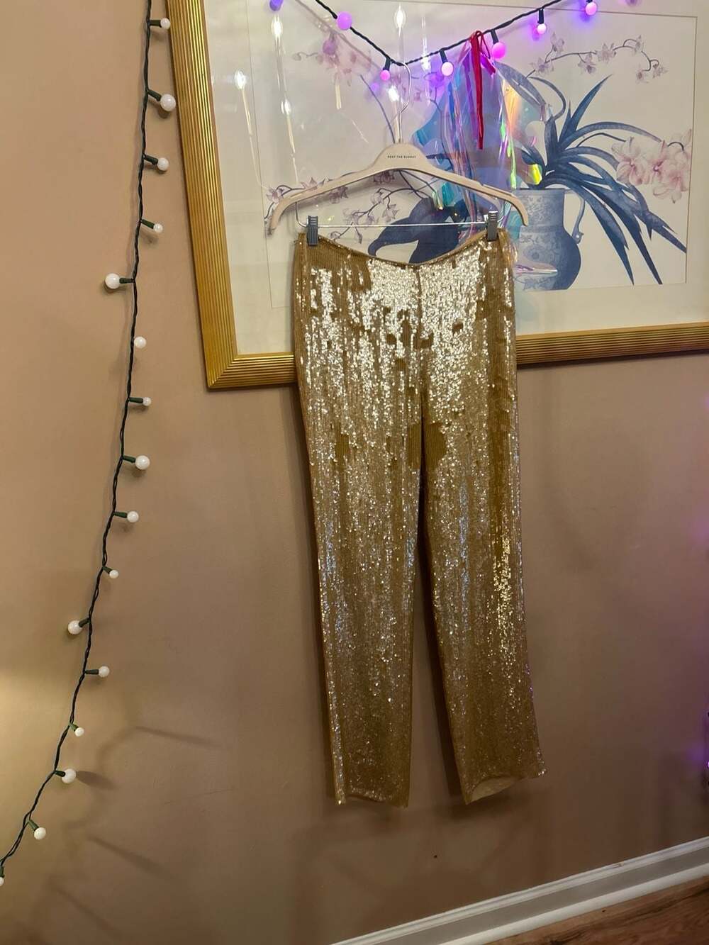 The RealReal Gold Sequin High-Waisted Straight Leg Pants